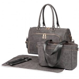 Miss Lulu Leather Look Maternity Changing Shoulder Bag Grey LT6638 GY